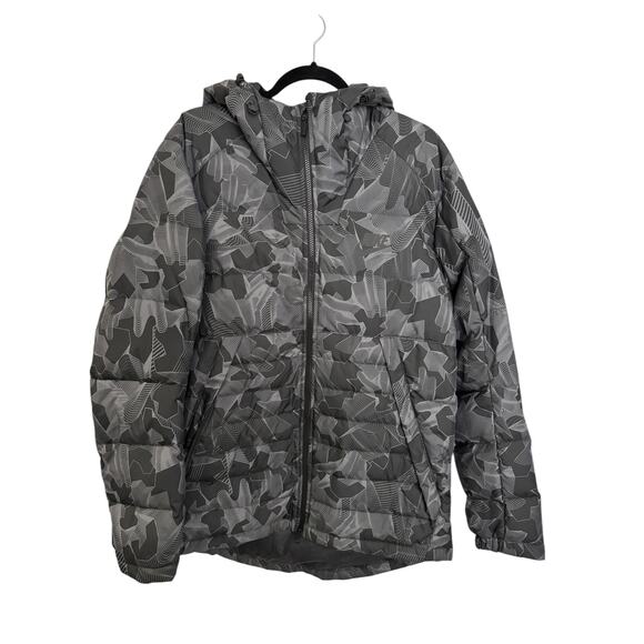 Nike Jacket Mens Large NSW Down Filled HD Puffer Gray Black Camo Hooded Full Zip - Picture 1 of 5